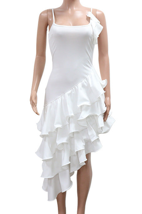 Solid Color Ruffle Hem Spaghetti Strap Dress