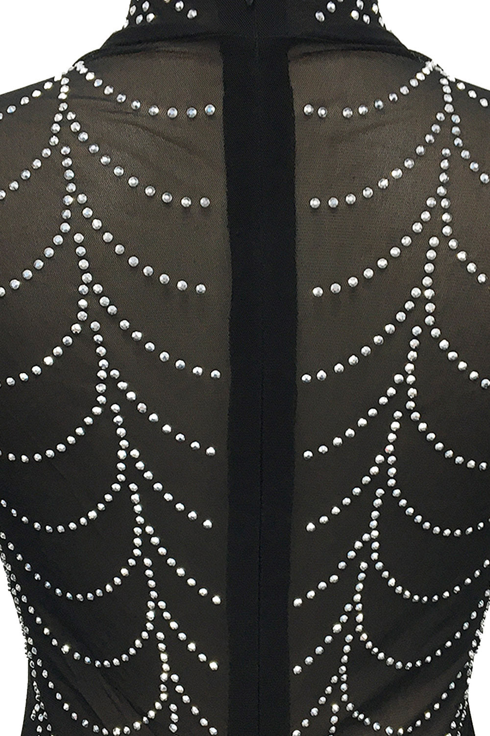 Rhinestone Long-Sleeve Sheer Maxi Dress