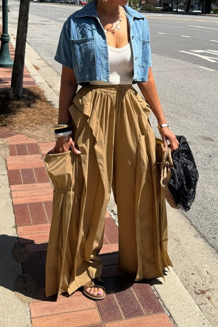 Cascading Ruffle Wide Leg Parachute Pants