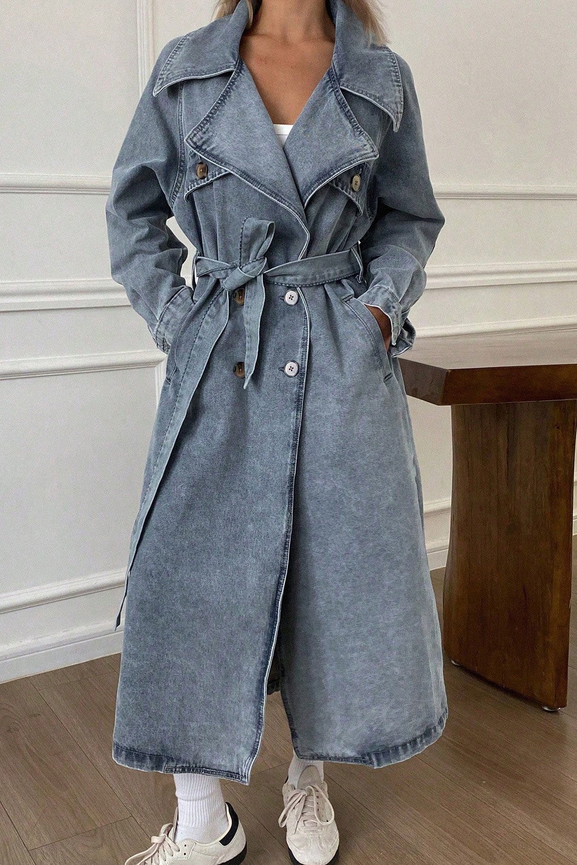 Double-Breasted Denim Trench