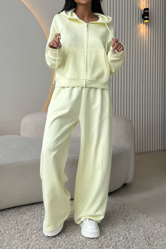 Hooded Zip Sweatshirt & Drawstring Pants Set