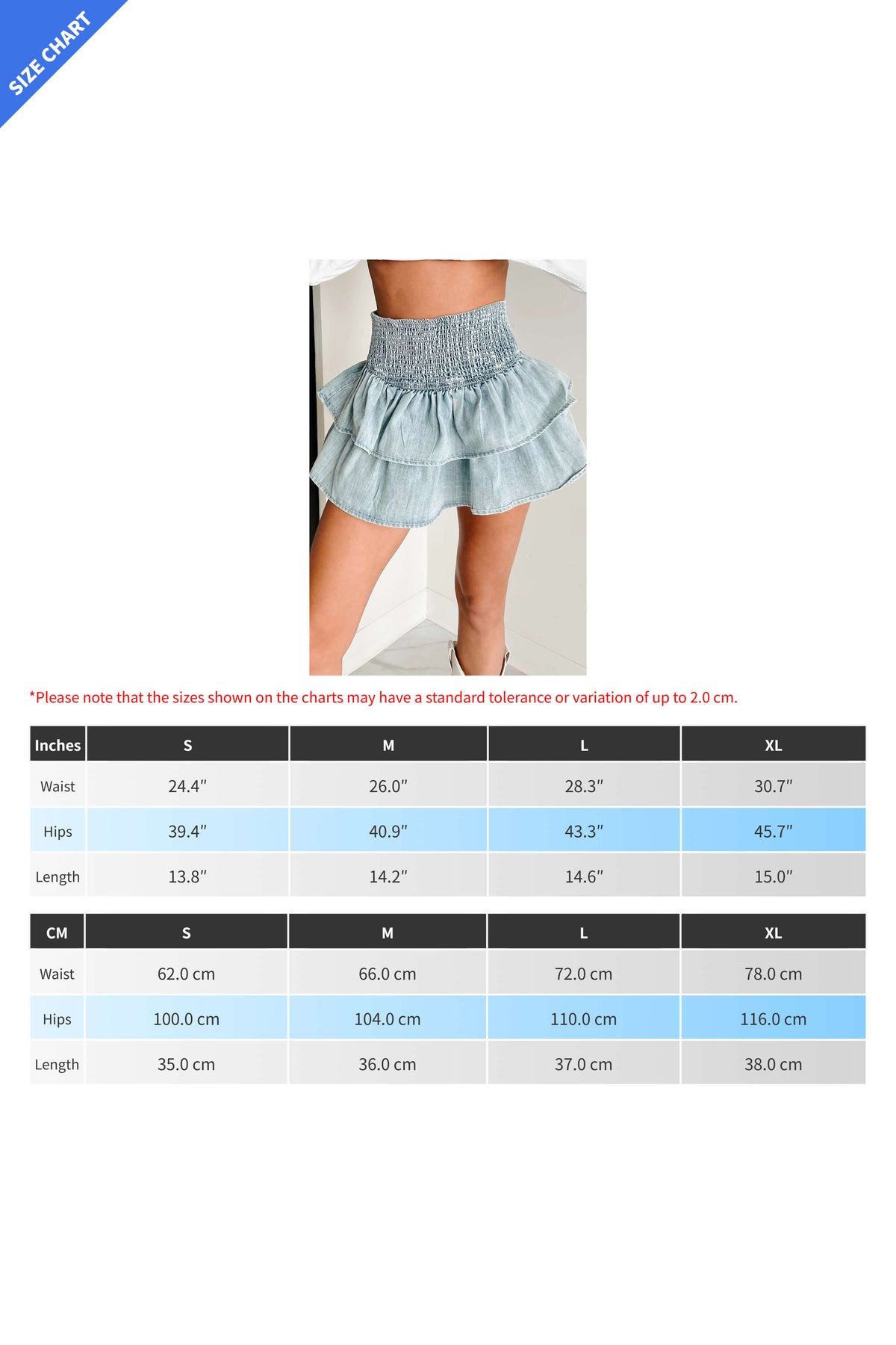 Light Washed Denim Tiered Skirt