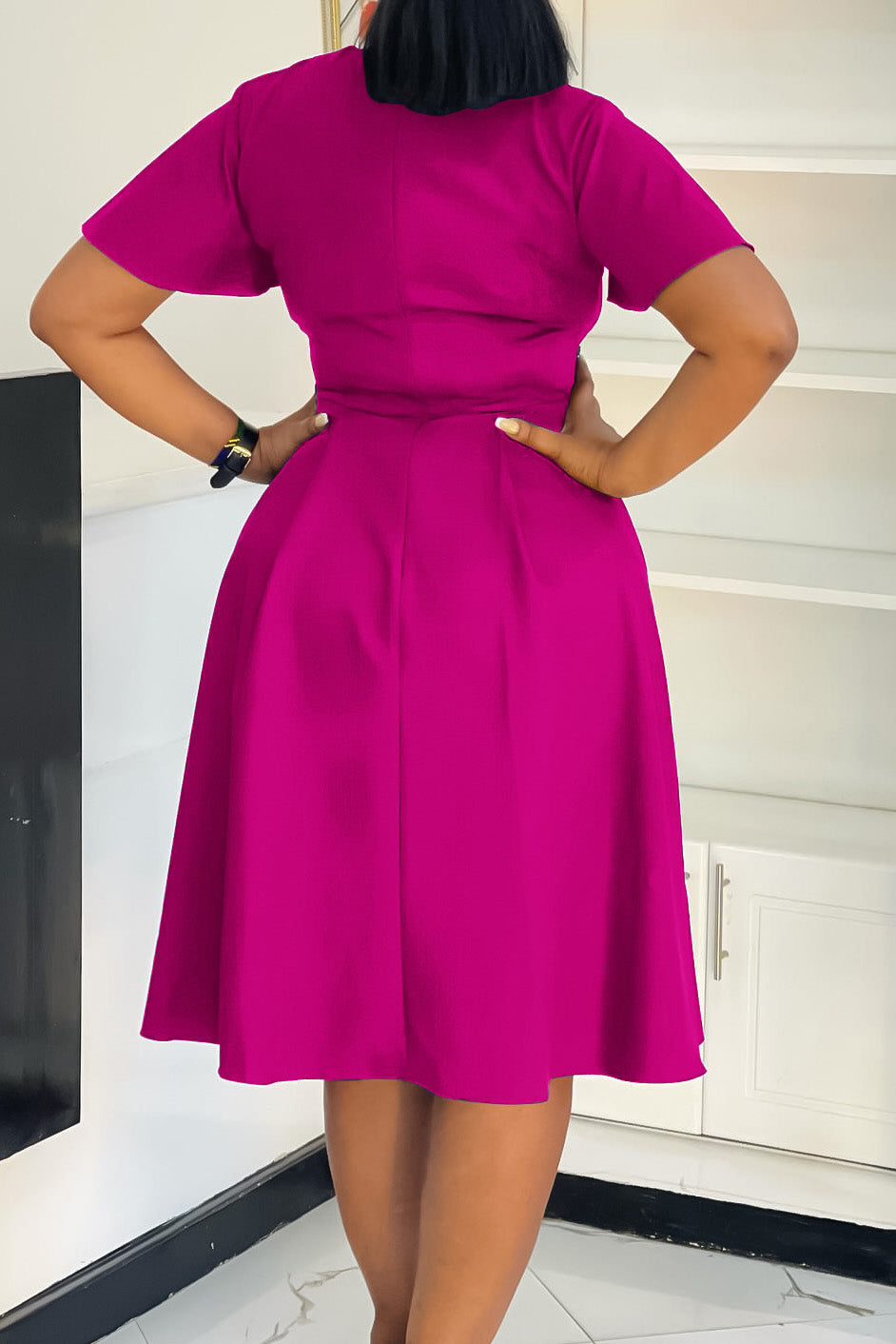 Plus Size Tie-Up Short Sleeve Dress