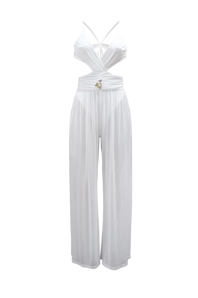V-Neck Backless Sheer Jumpsuit