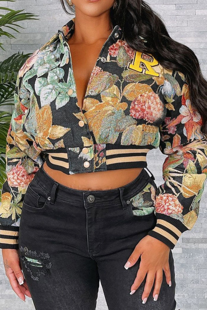 Cropped Tapestry Varsity Jacket