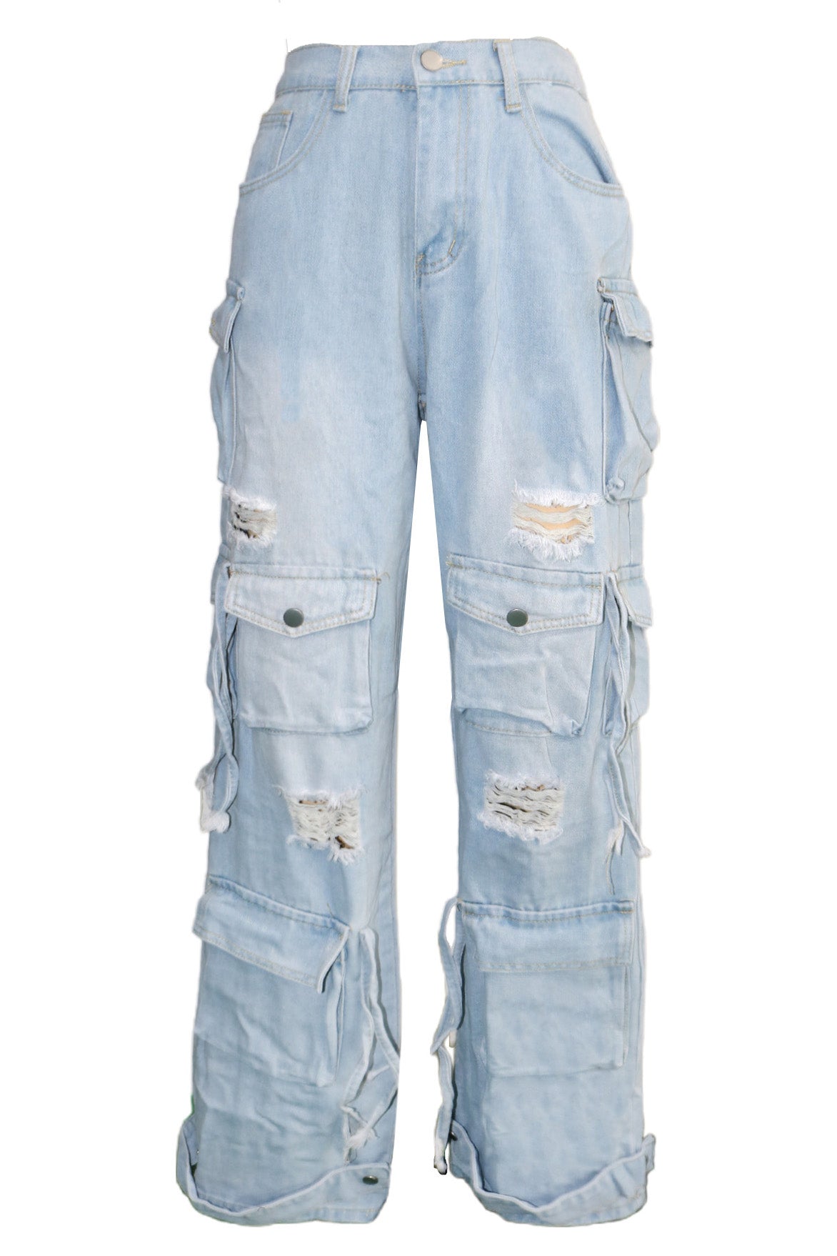 Distressed Cargo Jeans with Multi Pockets