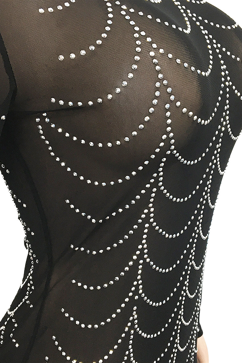Rhinestone Long-Sleeve Sheer Maxi Dress