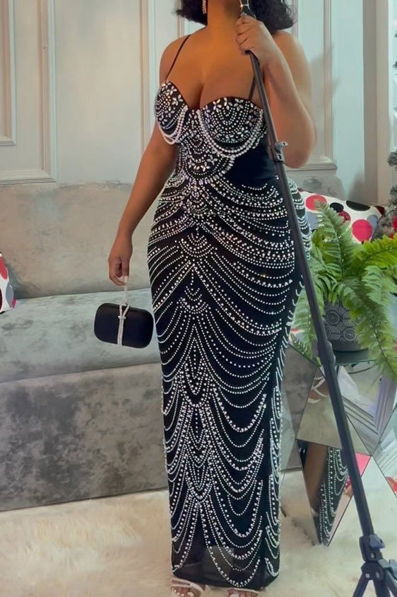 Rhinestone Chandelier Bustier Maxi Dress