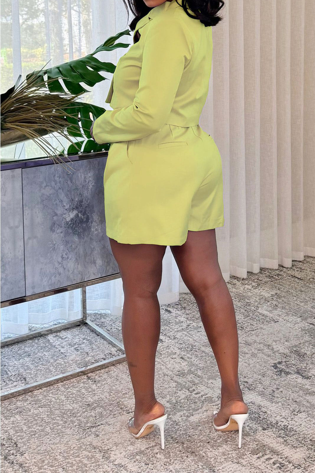 Elegant Blazer Long Sleeve Shorts Set