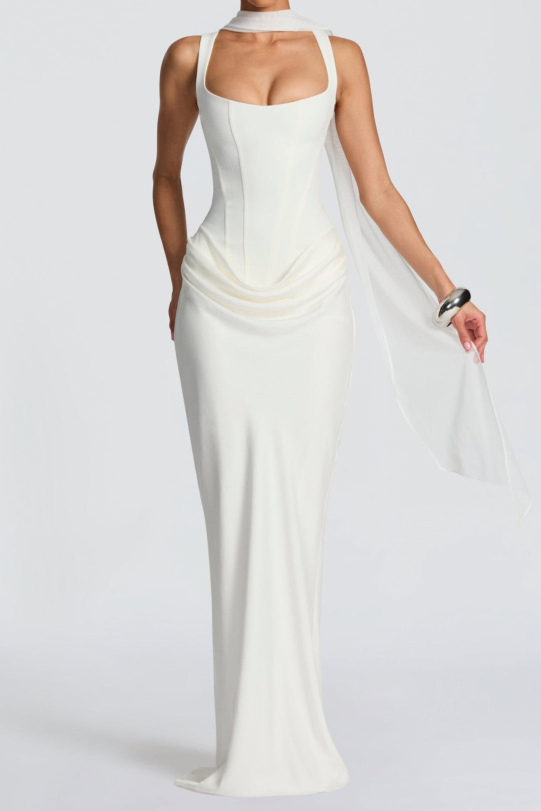 Corset Lace-Up Back Draped Maxi Dress