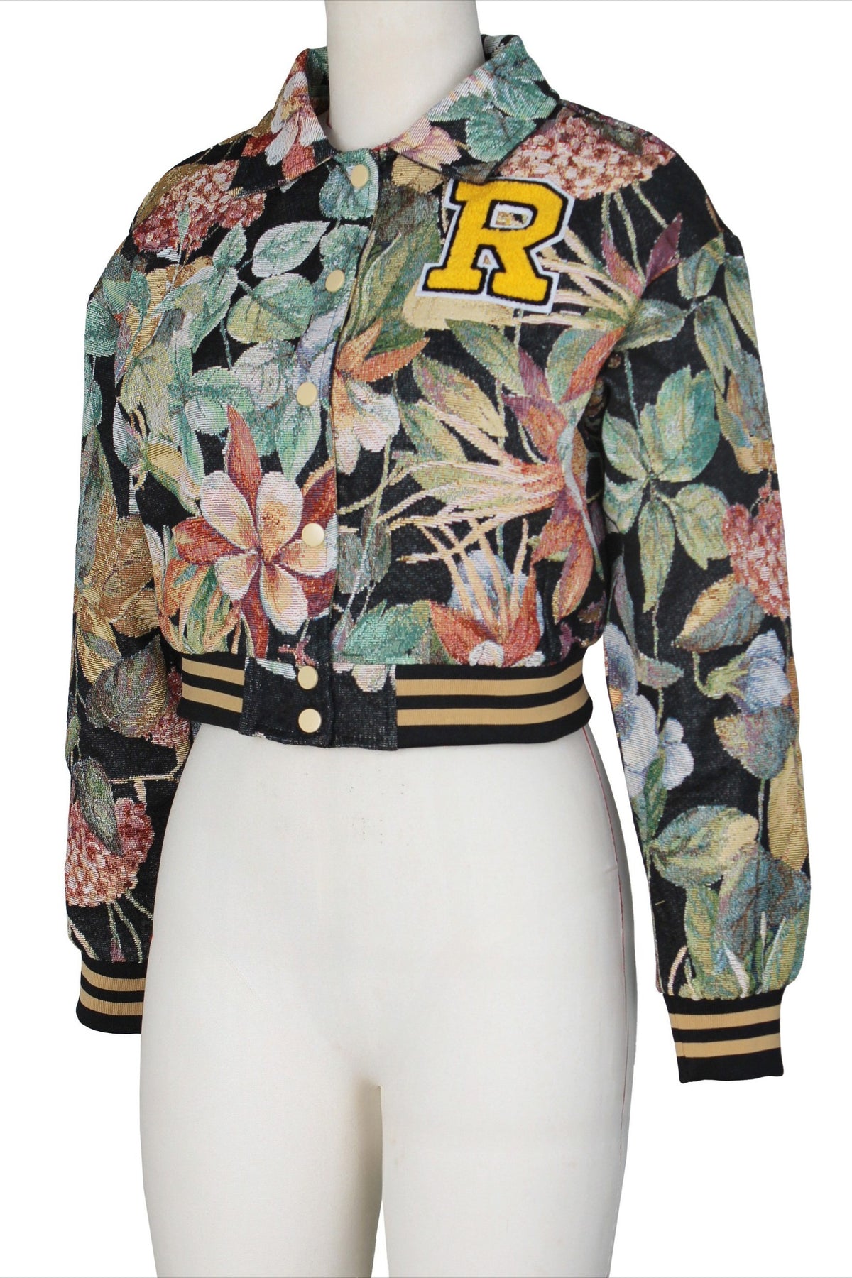 Cropped Tapestry Varsity Jacket