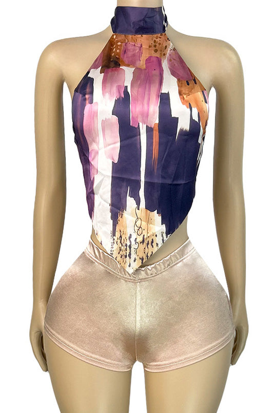 Satin Halter Tie Top and Shorts 2-Piece Set