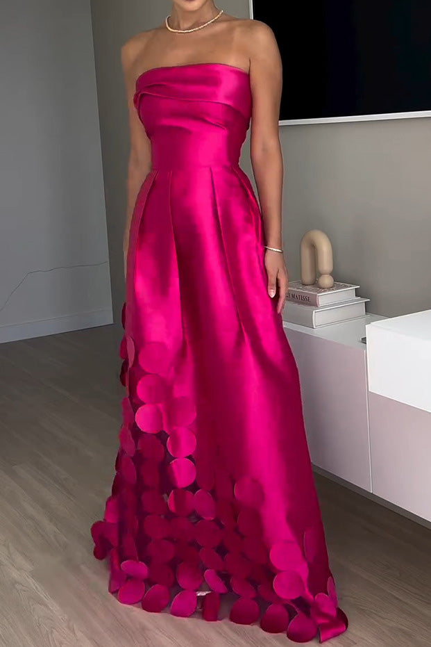 Satin Sequin Strapless High-Waist Party Dress