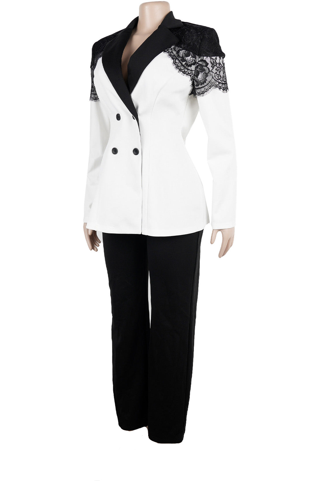 Lace Panel Slim Fit Blazer & Pants Set