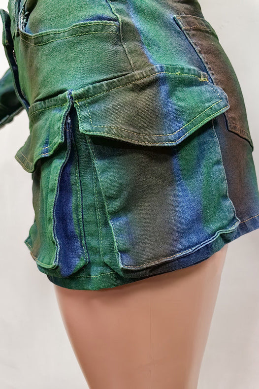 Cargo Denim Skirt Set