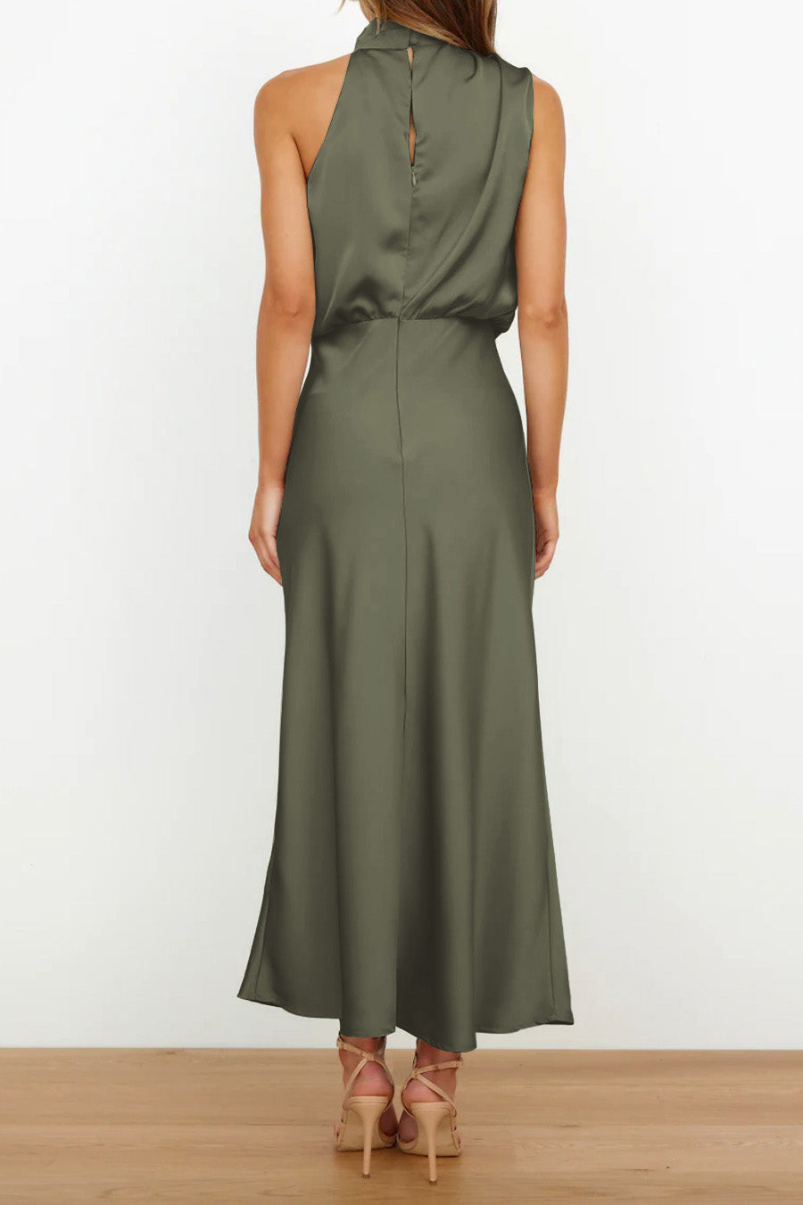 Satin Mock-Neck Slip Dress