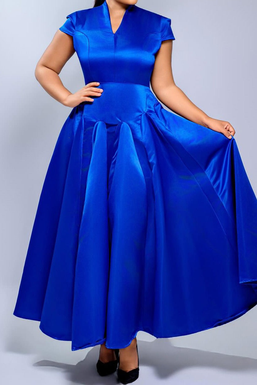Pleated Cap Sleeve Maxi Dress