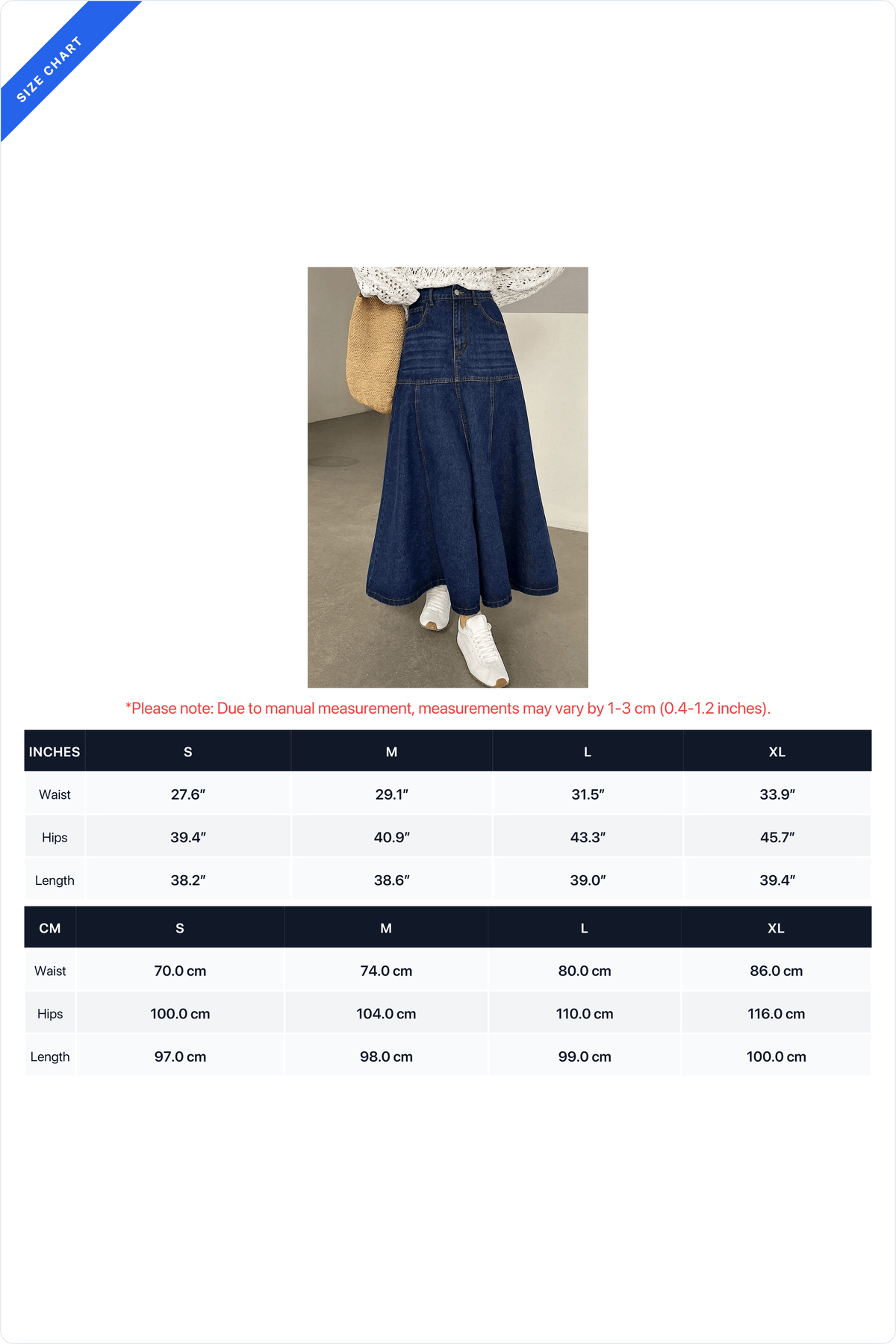 Paneled A-Line Denim Maxi Skirt