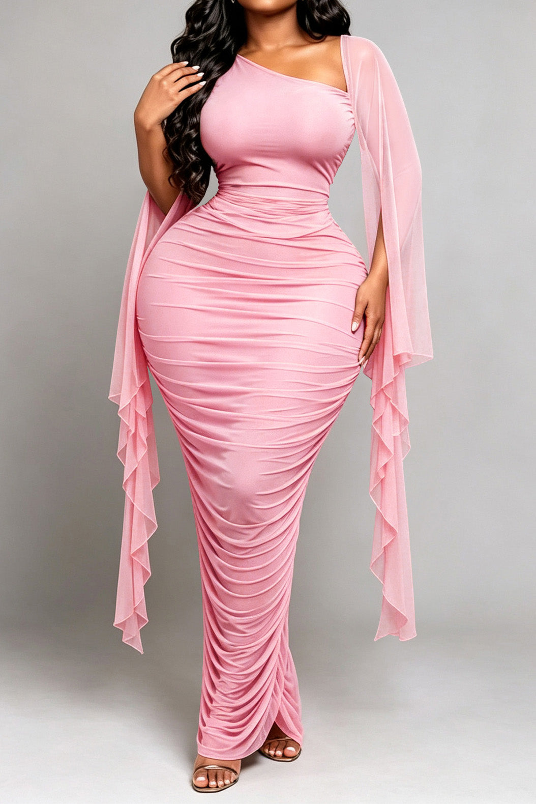 Ruched One-Shoulder Maxi Dress
