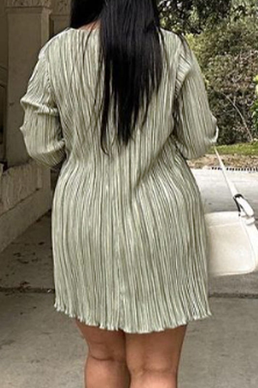 Plus Size Pleated Tie-Front Mini Dress