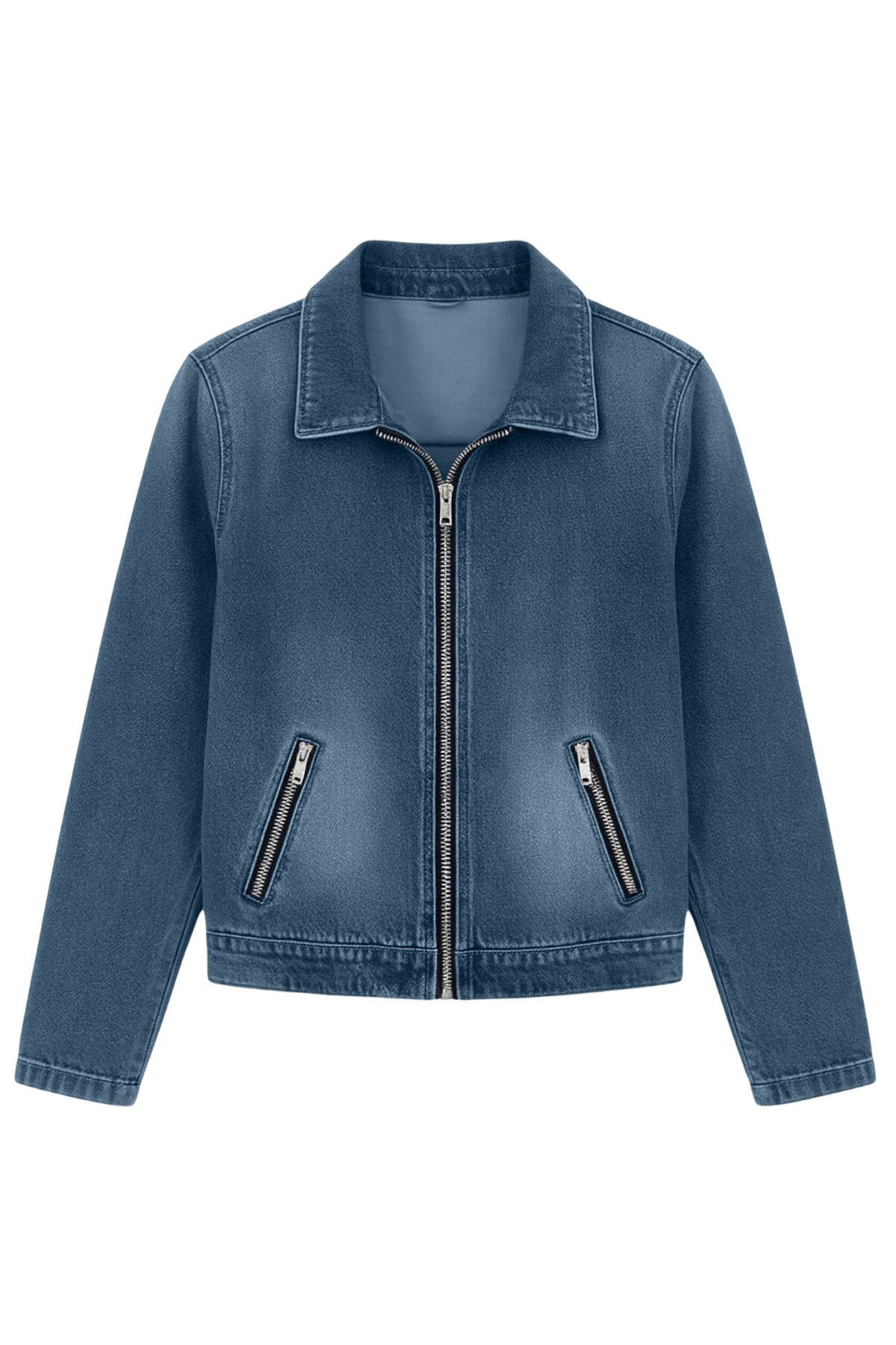Washed Zip Front Denim Jacket