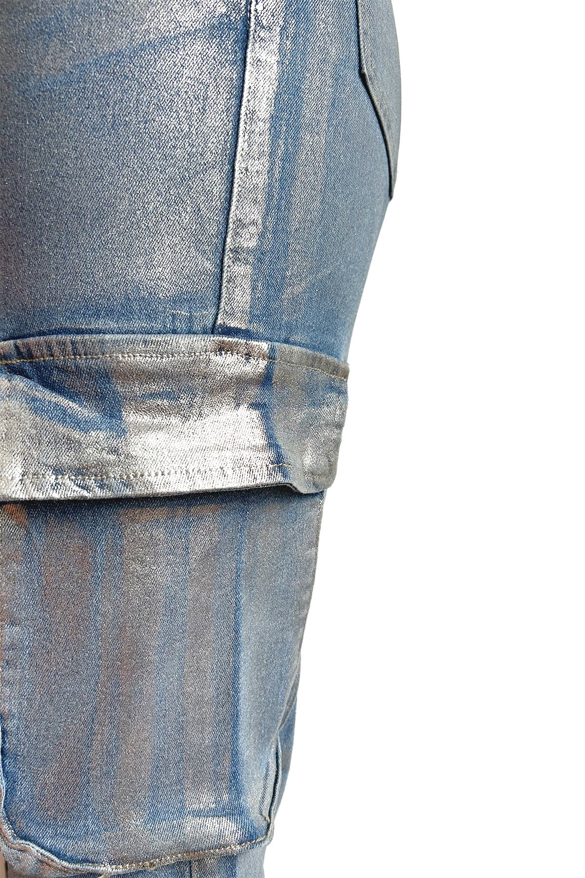Hot Silver Elastic Cargo Jeans