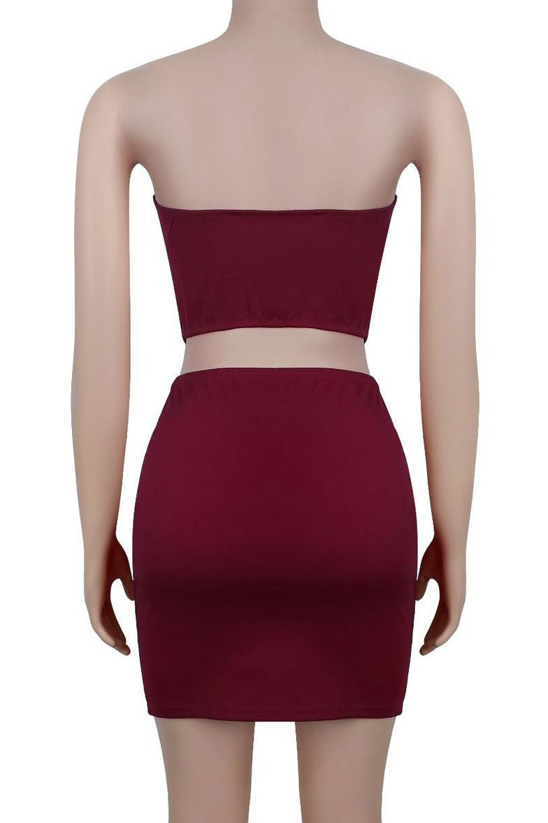 Strapless Eyelet Two Piece Skirt Set