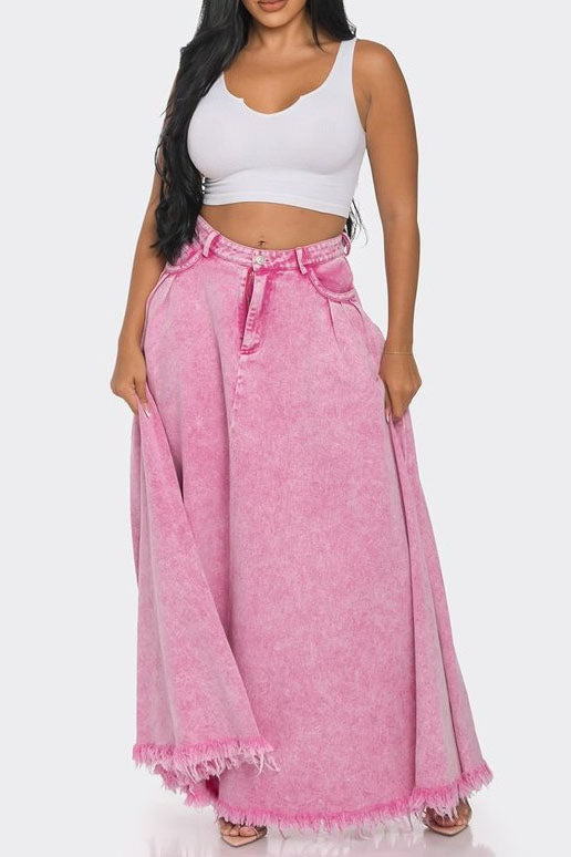 Long Washed Denim Skirt