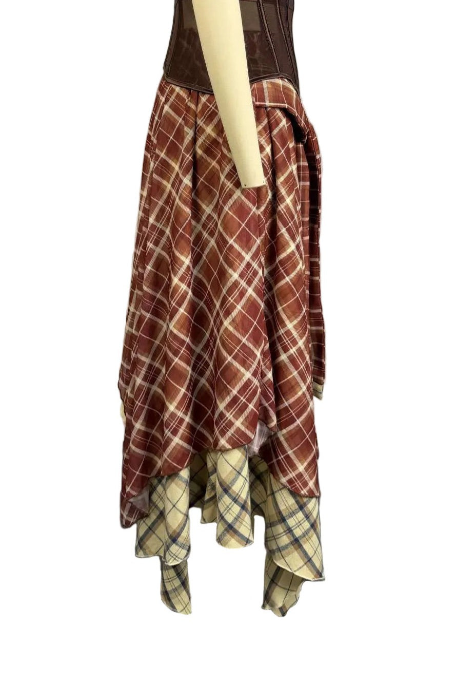Plaid Tie-Front Asymmetrical Skirt
