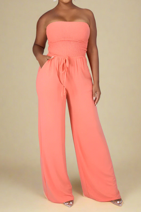 Strapless Smocked Tube Top Jumpsuit