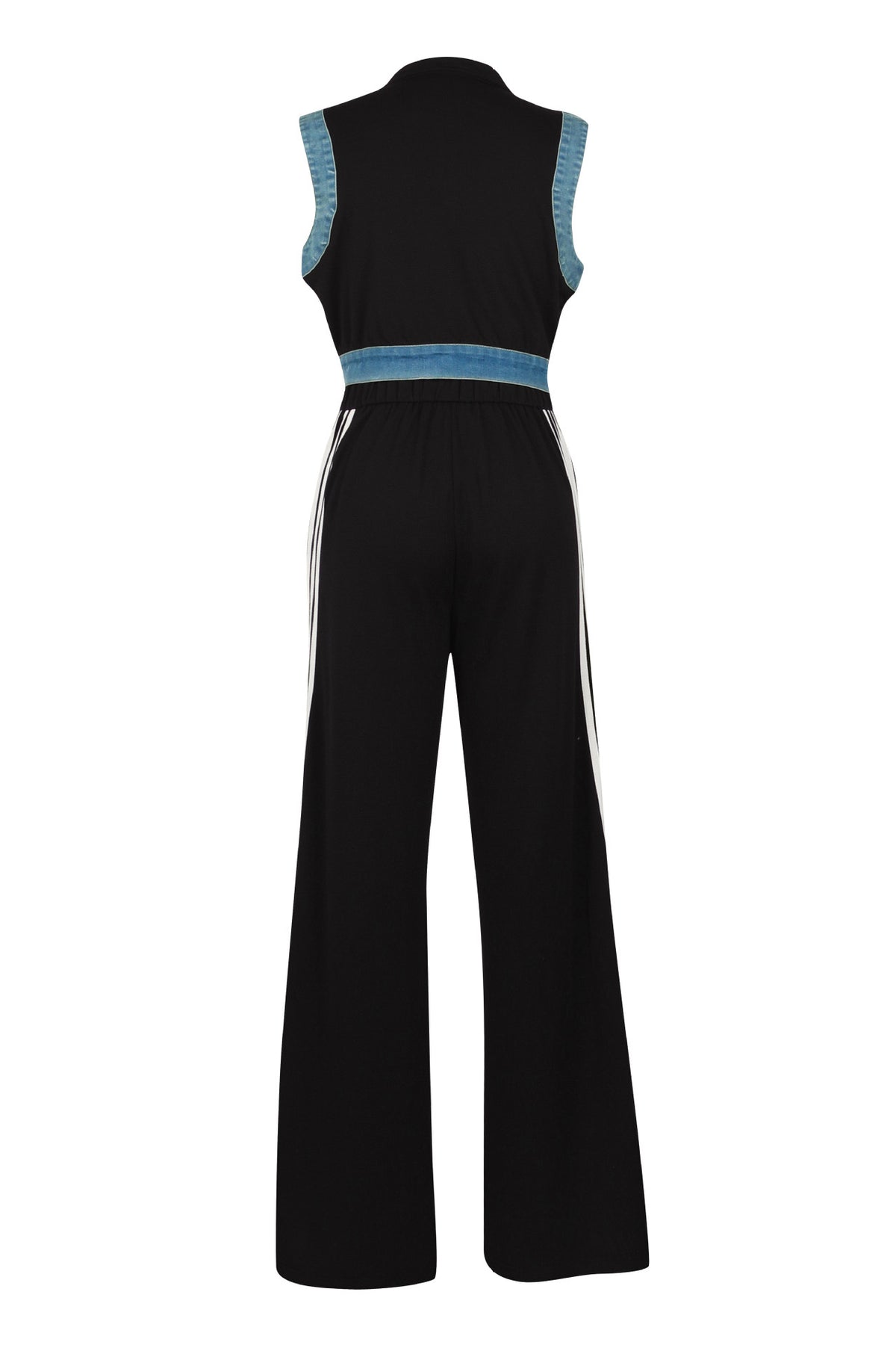 Sporty Striped Denim Crop Vest & Jeans Set