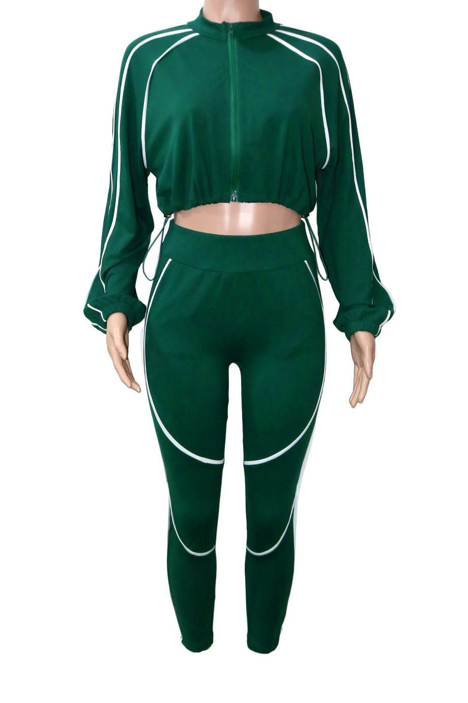 Contrast Piping Zip-Up Track Jacket & Legging Set