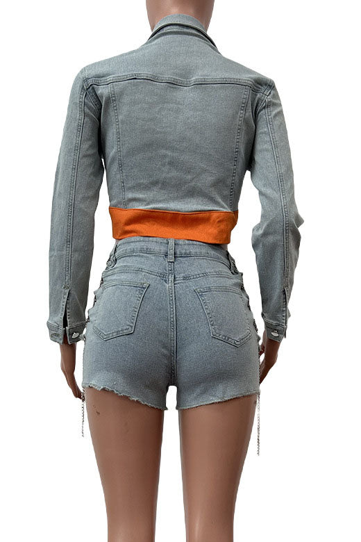 Chopped Denim Short Set