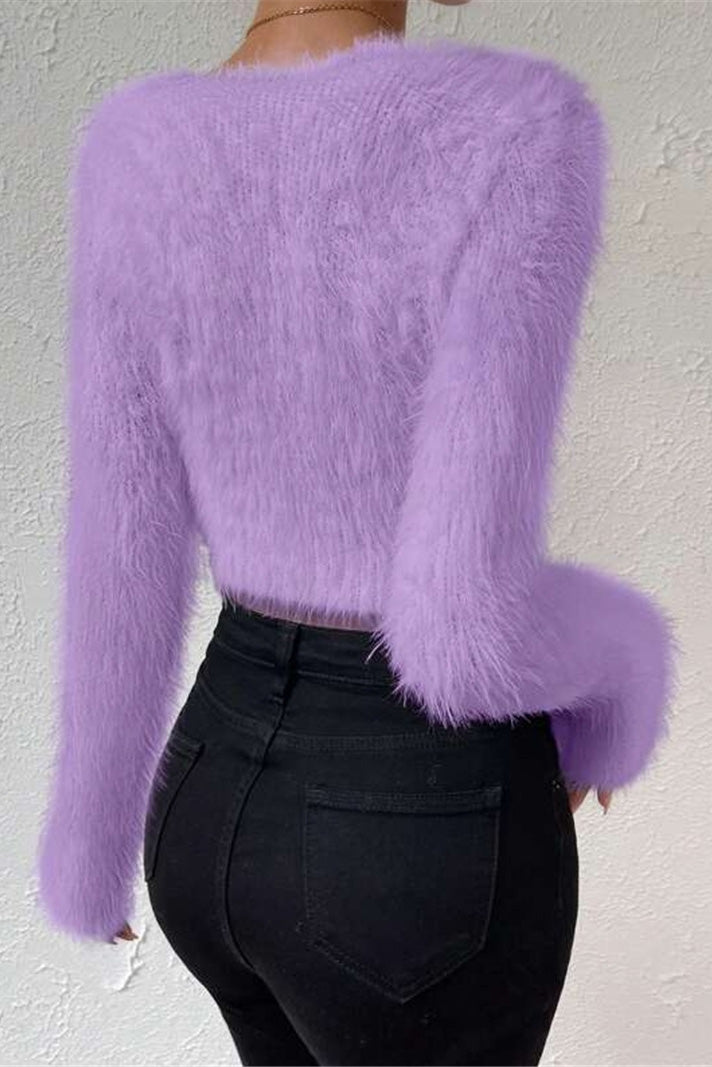 V Neck Slim Plush Short Sweater