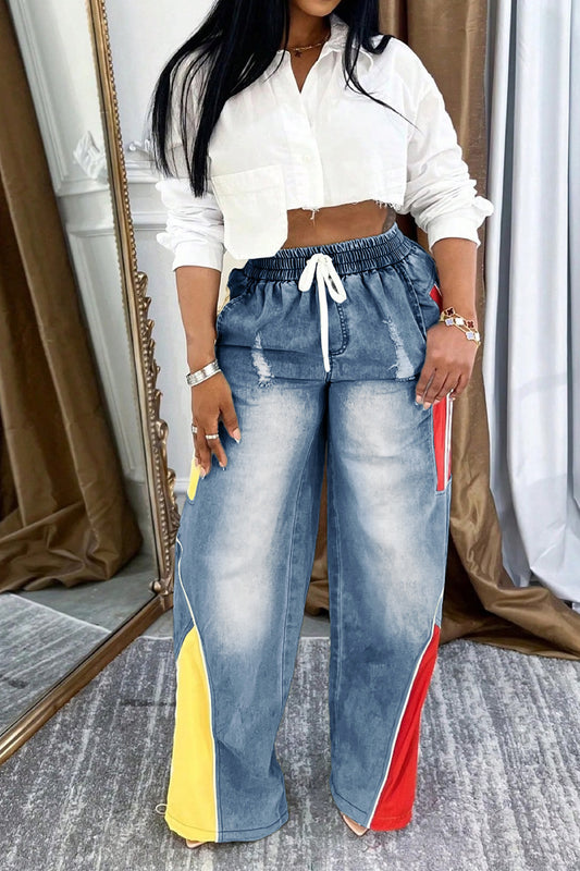 Colorblock Gradient Straight-Leg Denim Pants