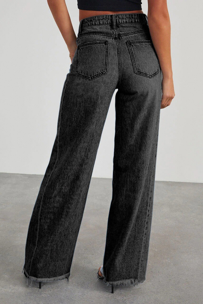 Raw Hem Wide Leg Jeans