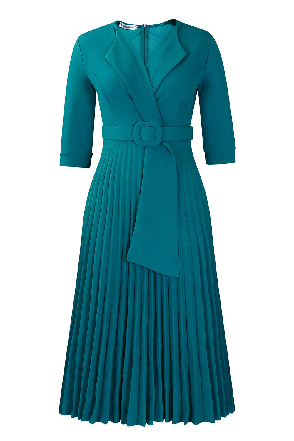 Pleated A-Line Blazer Midi Dress with Belt