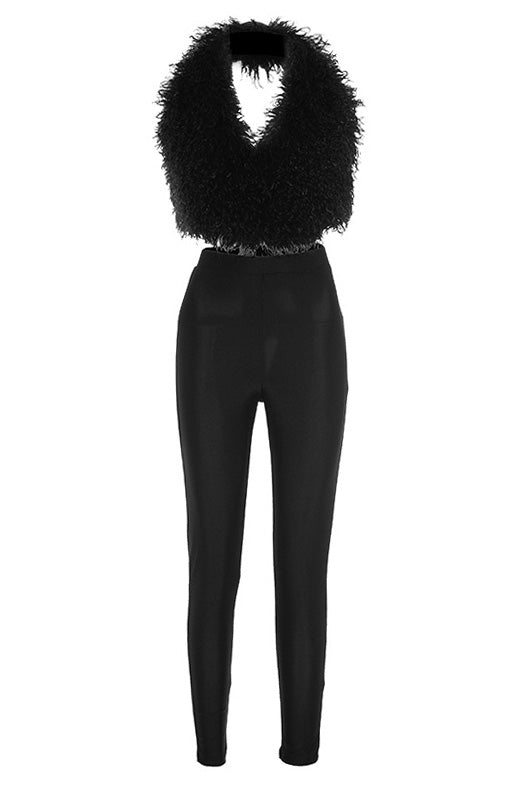 Fur Halter Vest & Leggings Set