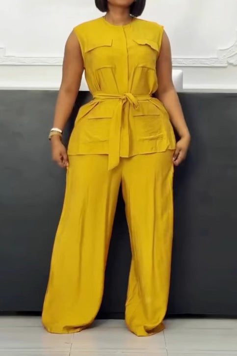 Sleeveless Tie Vest & Wide Leg Pants 2-Piece Set