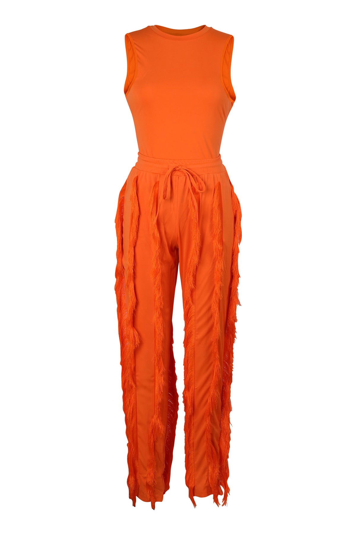 Fringe Pants Sleeveless Casual Two Piece Set