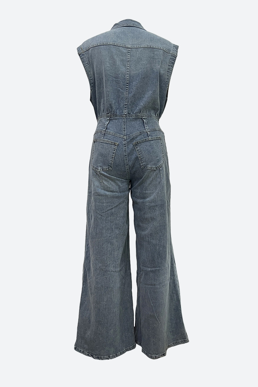 Wide Leg Denim Jumpsuits