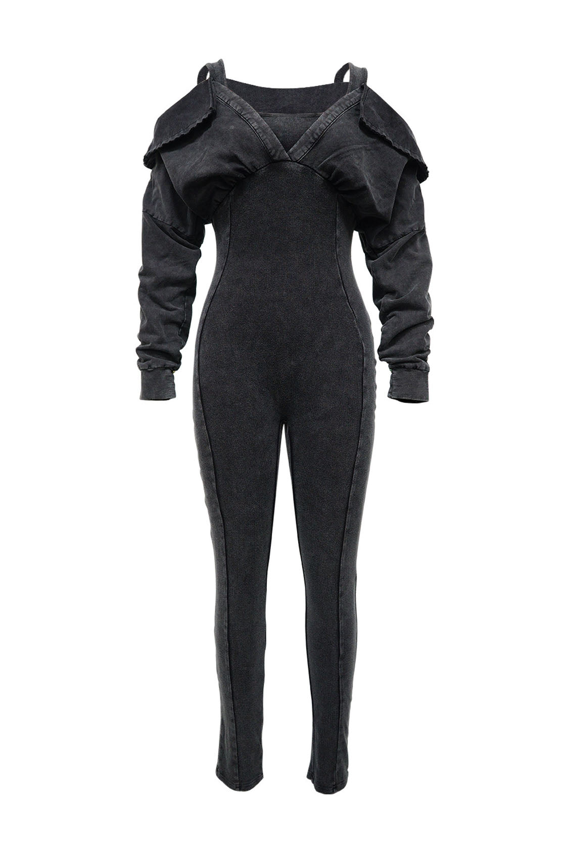 Off-Shoulder Mineral Wash Ribbed Jumpsuit