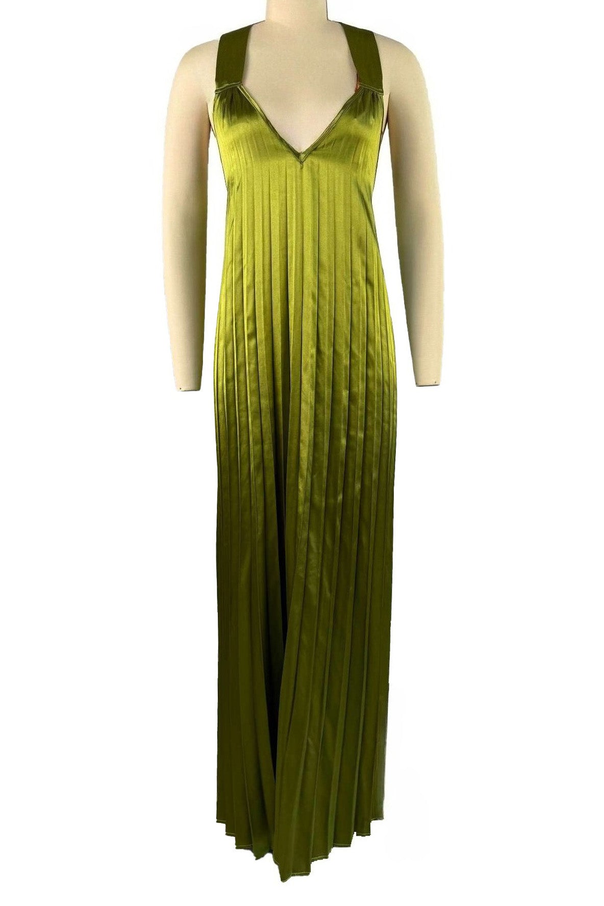 Pleated Halter Plunge Maxi Dress