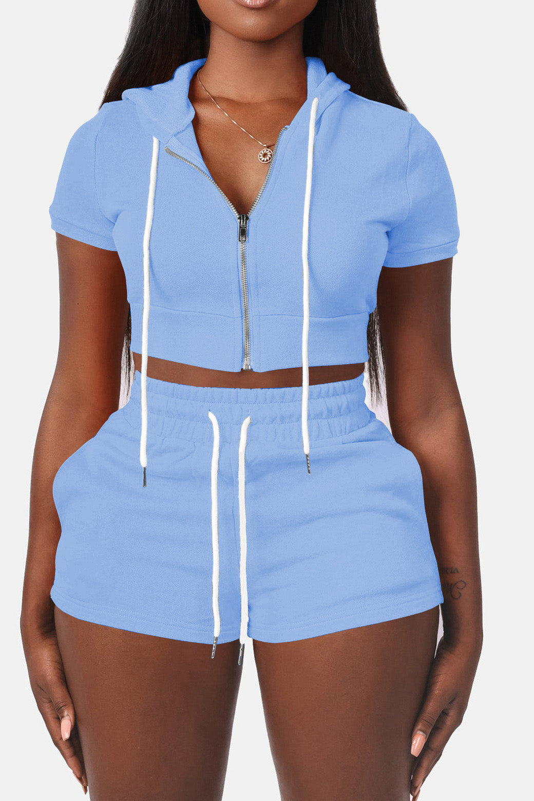 Crop Top Hoodie Short Set