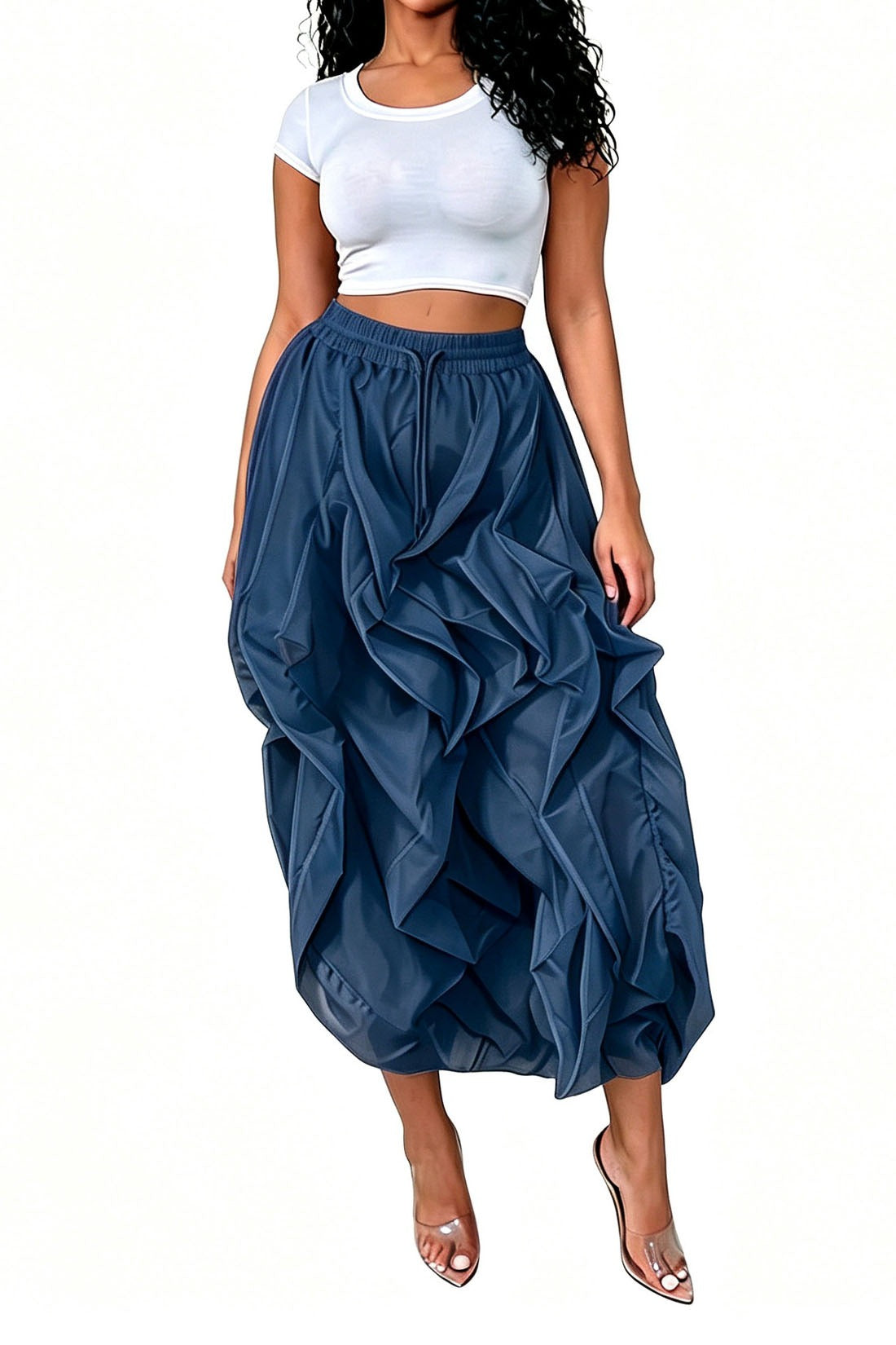 Cascading Ruffle Midi Skirt