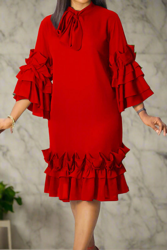 Ruffle Hem Flare Sleeve Maxi Dress