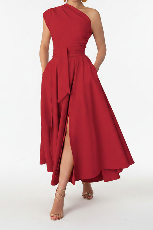 Elegant One-Shoulder A-Line Midi Dress