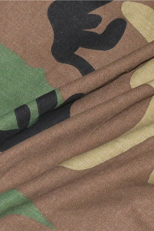 Camo Print Cropped Raw Hem Utility Jacket