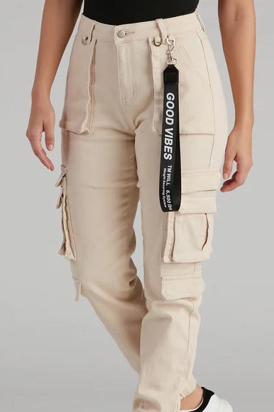 High Rise Cargo Joggers With Pockets