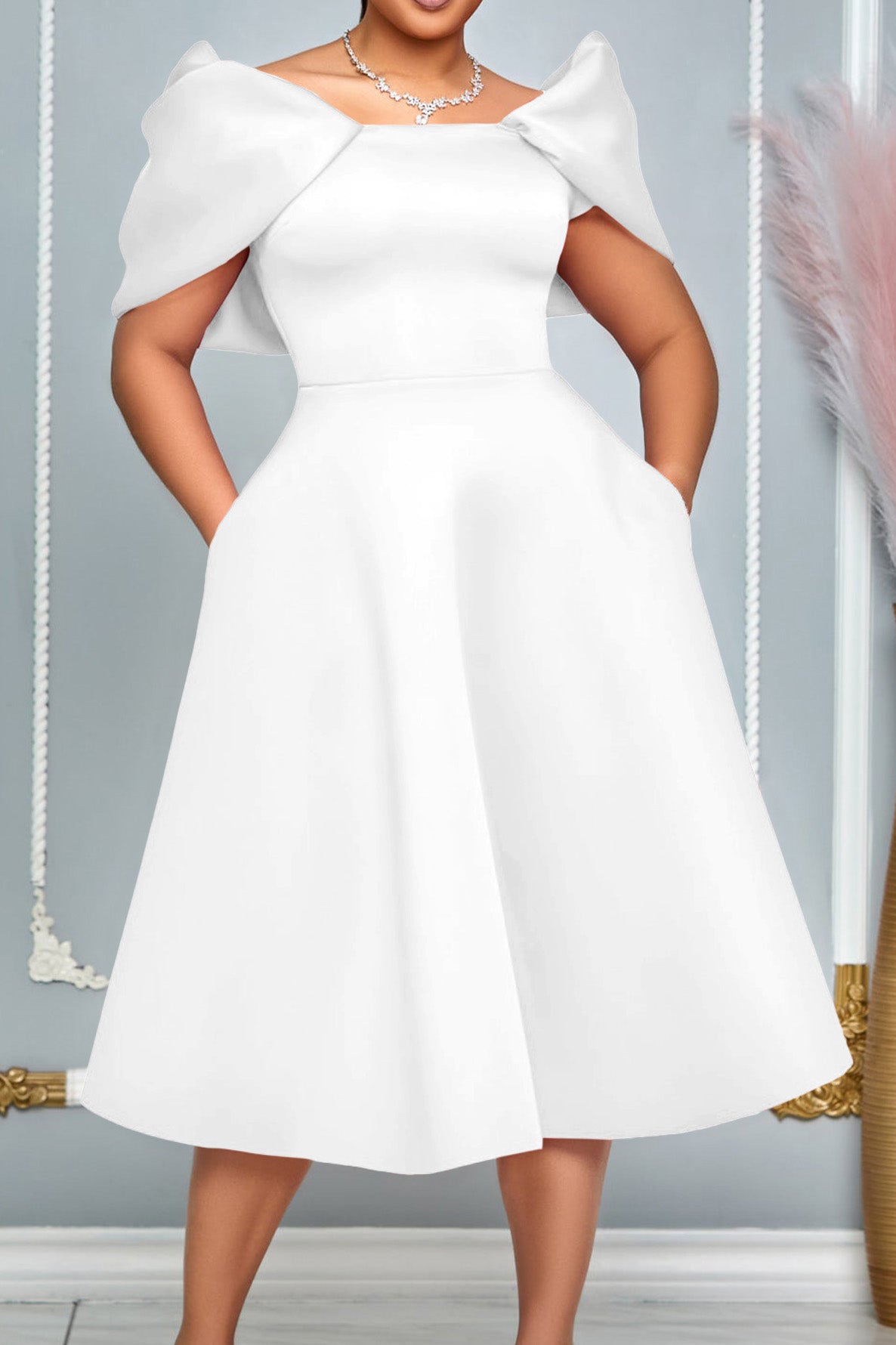 Off-Shoulder Ruffle Fit & Flare Midi Dress